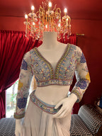 Ice Blue Hand Embroidered Saree