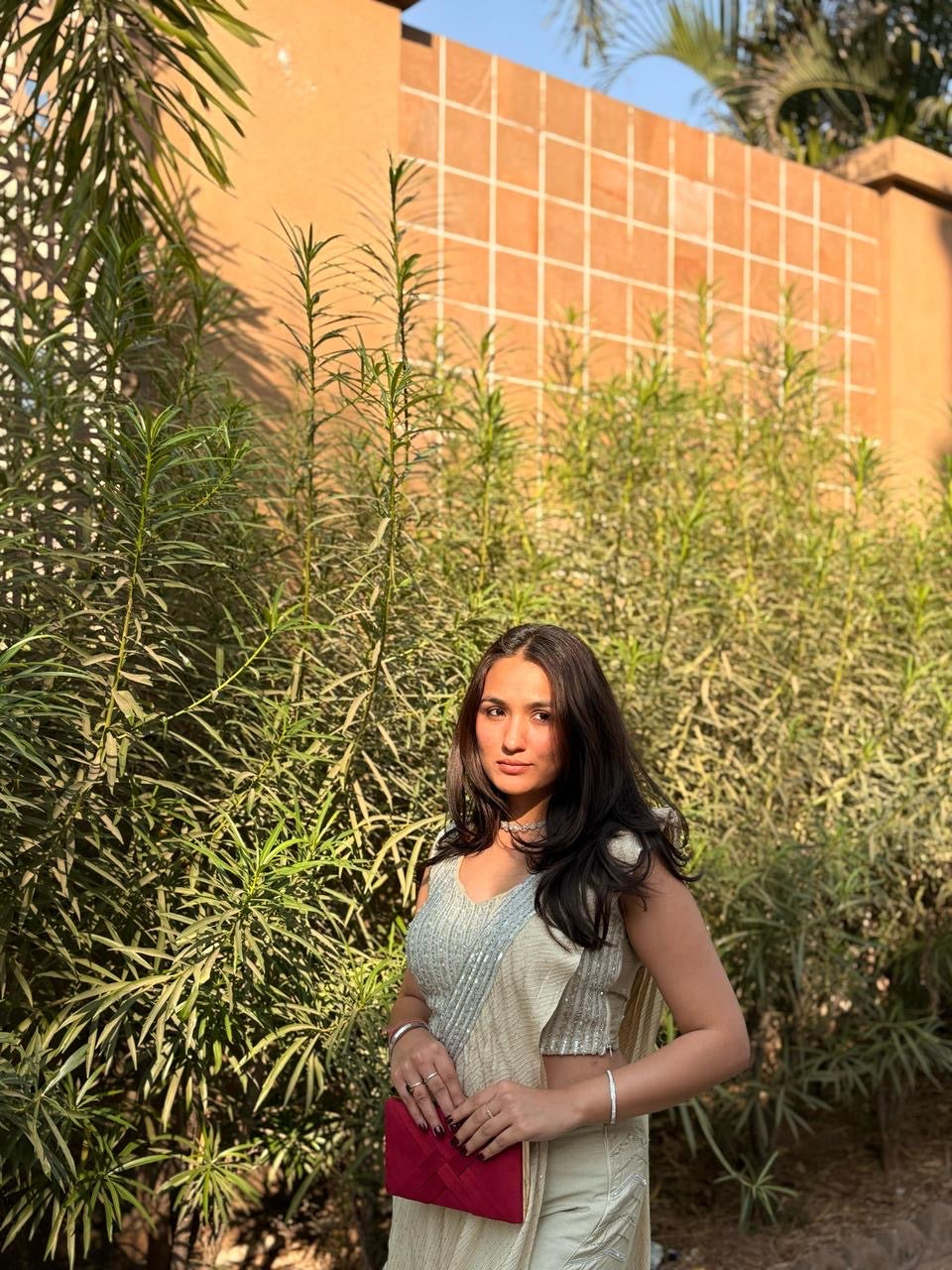 Ivory One Shoulder Cape Indowwestern with Pants