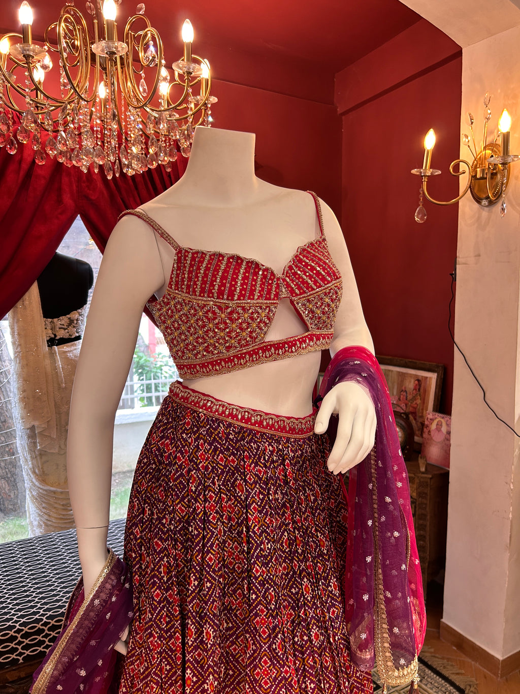 Spegetti Printed Bandhani Lahenga Choli