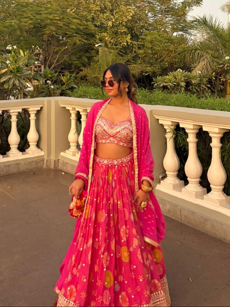 Pink Floral Festive Lehenga Set