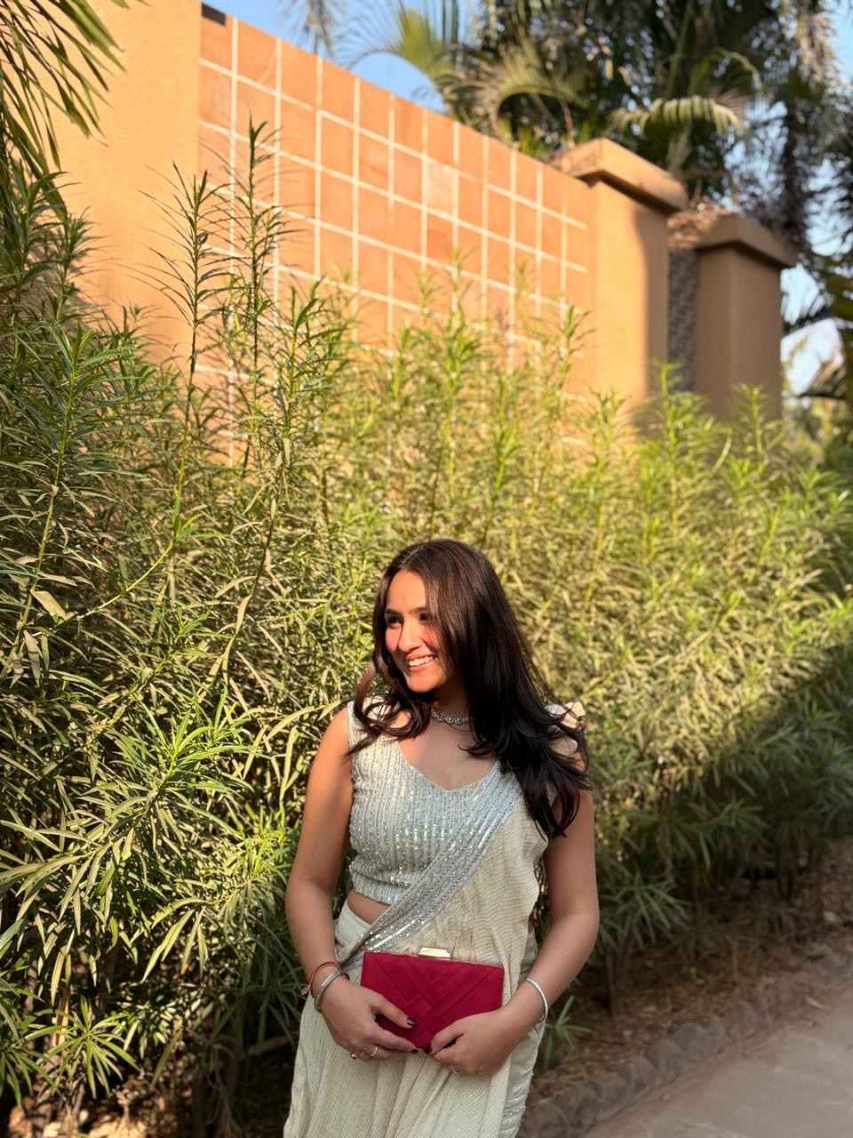 Ivory One Shoulder Cape Indowwestern with Pants