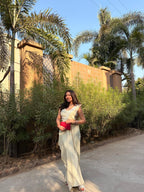 Ivory One Shoulder Cape Indowwestern with Pants