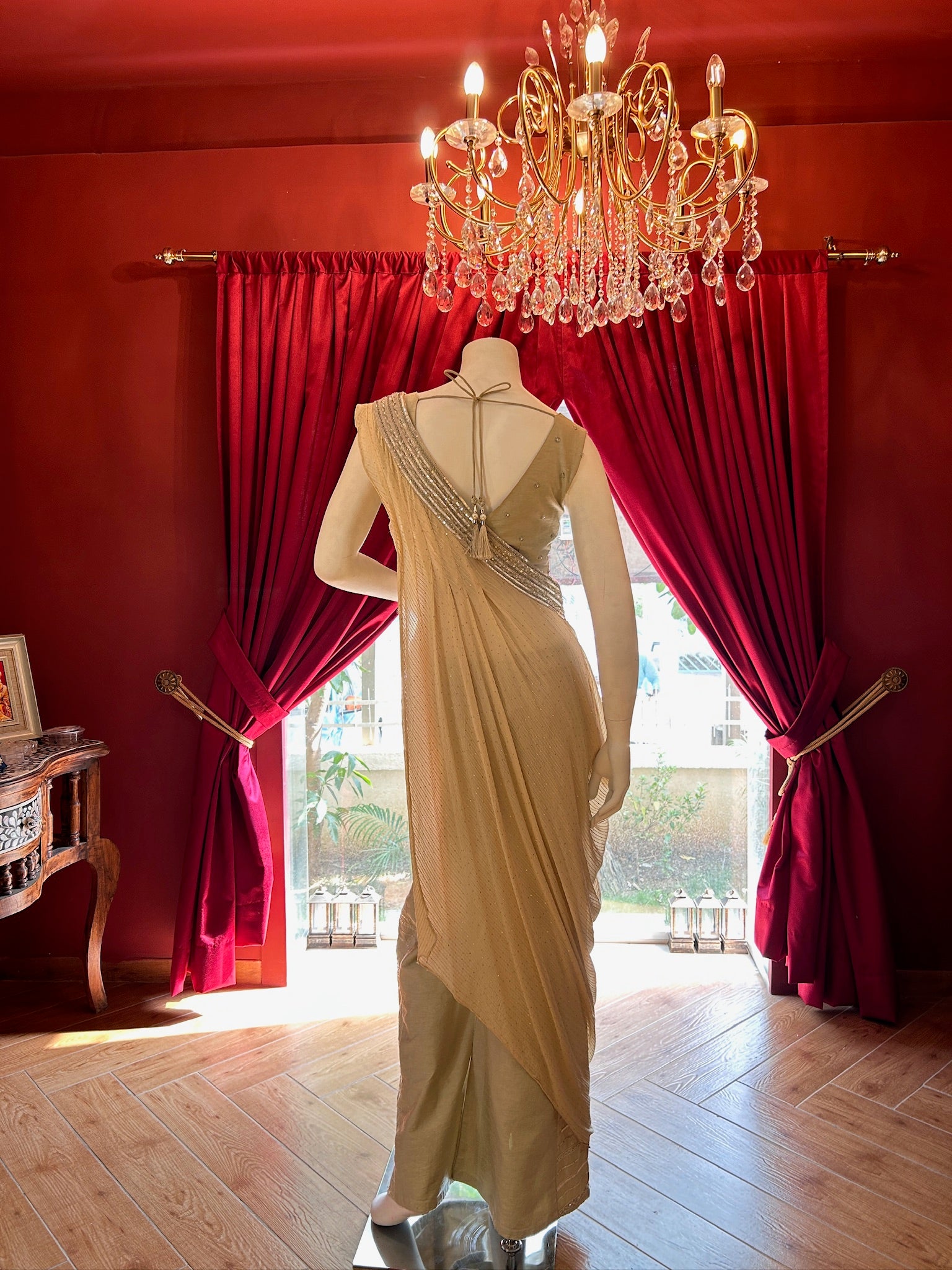 Ivory One Shoulder Cape Indowwestern with Pants