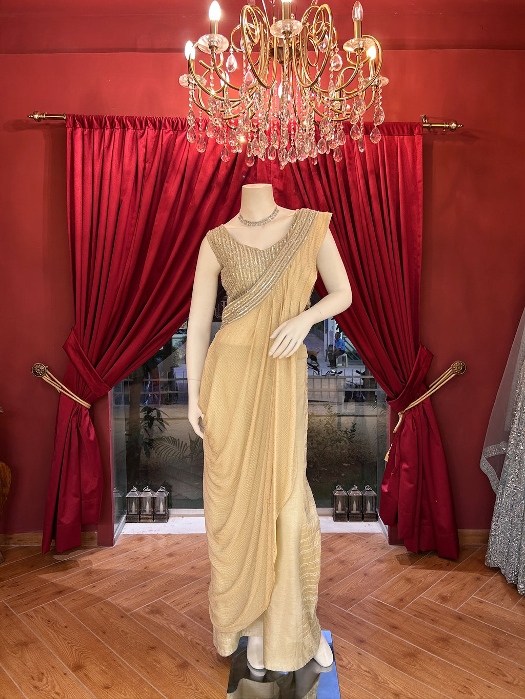 Ivory One Shoulder Cape Indowwestern with Pants