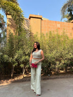 Ivory One Shoulder Cape Indowwestern with Pants