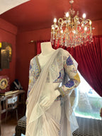 Ice Blue Hand Embroidered Saree