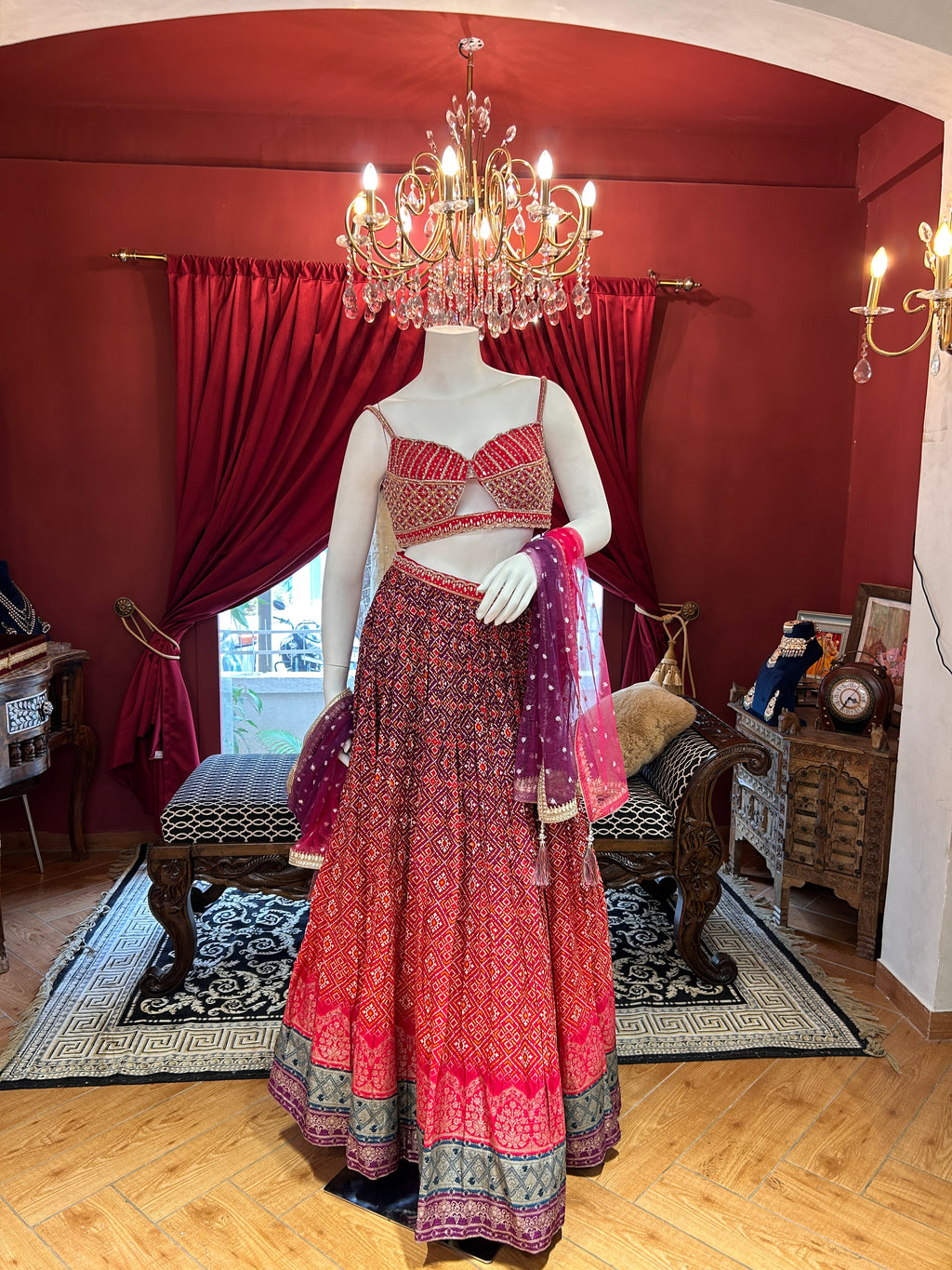 Spegetti Printed Bandhani Lahenga Choli