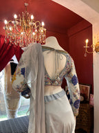 Ice Blue Hand Embroidered Saree