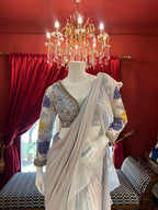 Ice Blue Hand Embroidered Saree