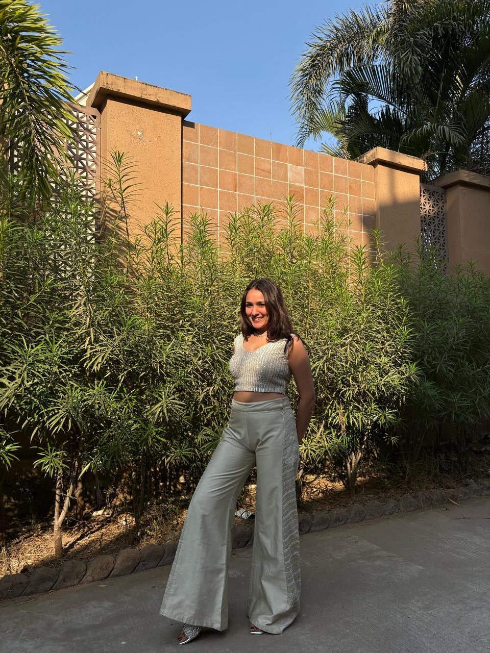 Ivory One Shoulder Cape Indowwestern with Pants