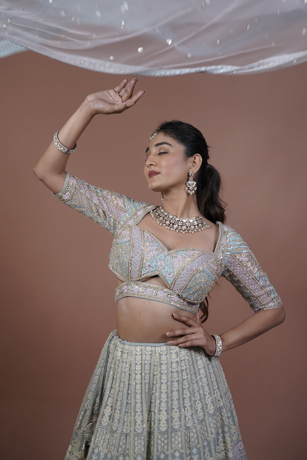 Pastel Multi Hand Work Lehnga