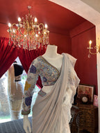 Ice Blue Hand Embroidered Saree