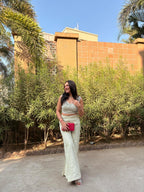 Ivory One Shoulder Cape Indowwestern with Pants