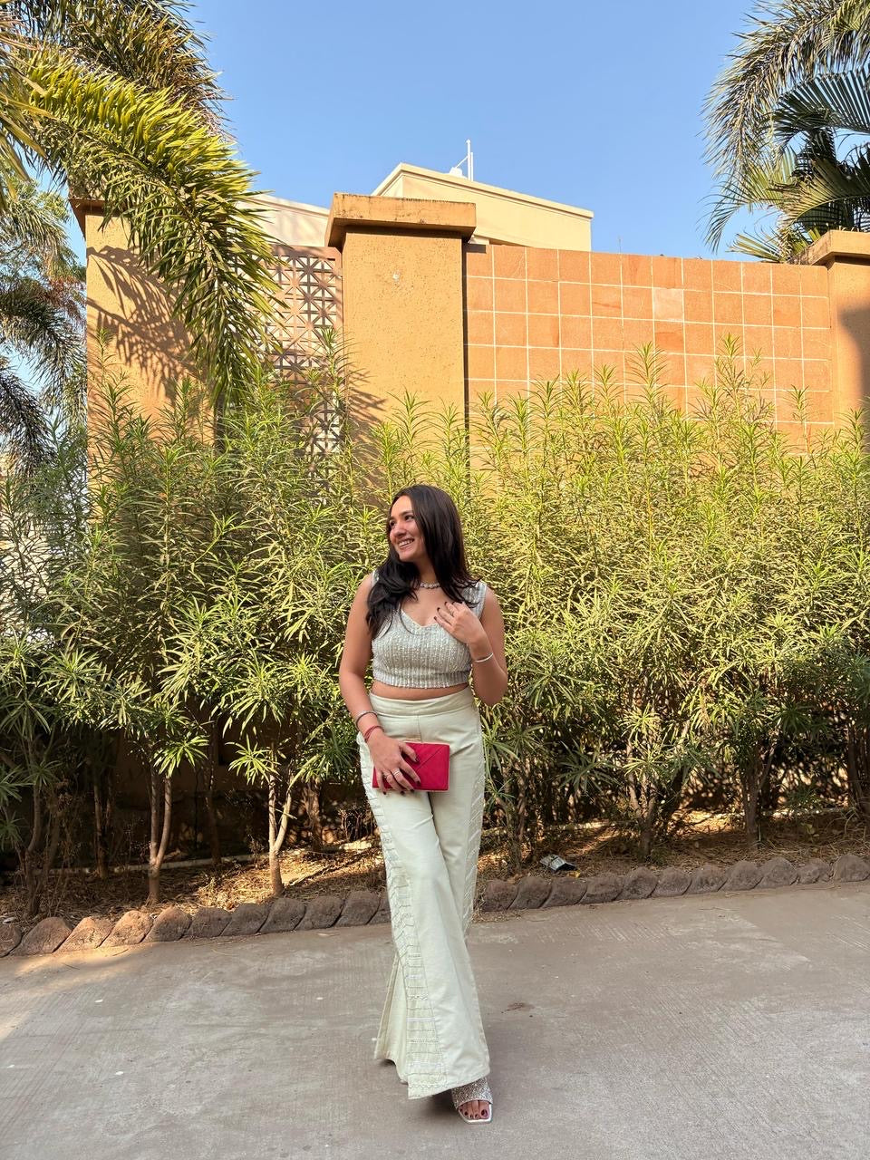 Ivory One Shoulder Cape Indowwestern with Pants