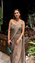 Chocolate Drape Saree with Mirror Work Blouse