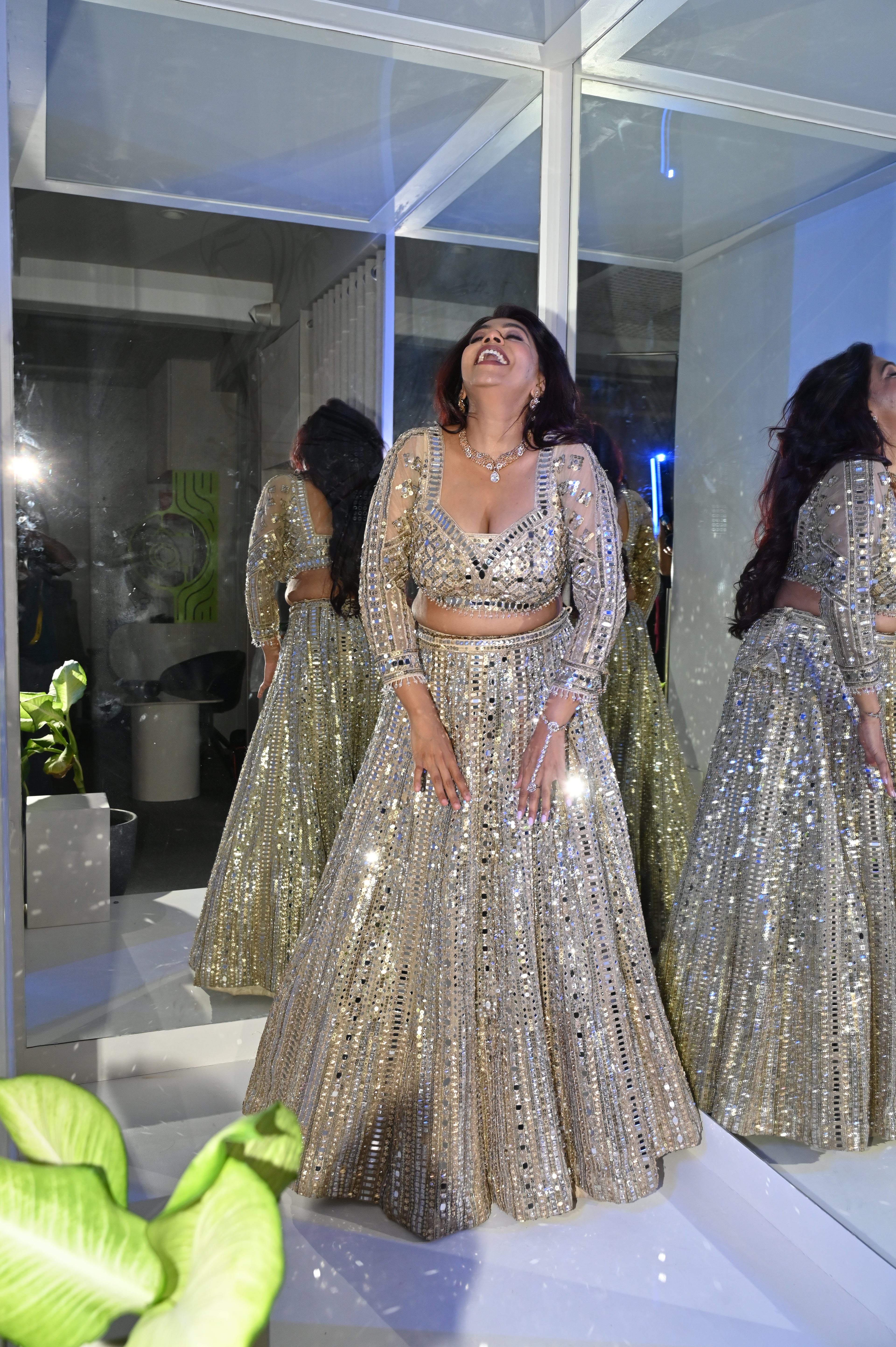 Golden Mirror Work Lehenga
