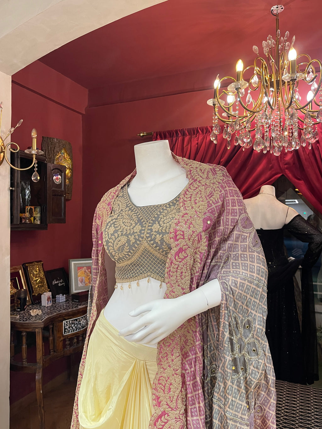 Bandhani Cape With Draped Skirt X Orepiya