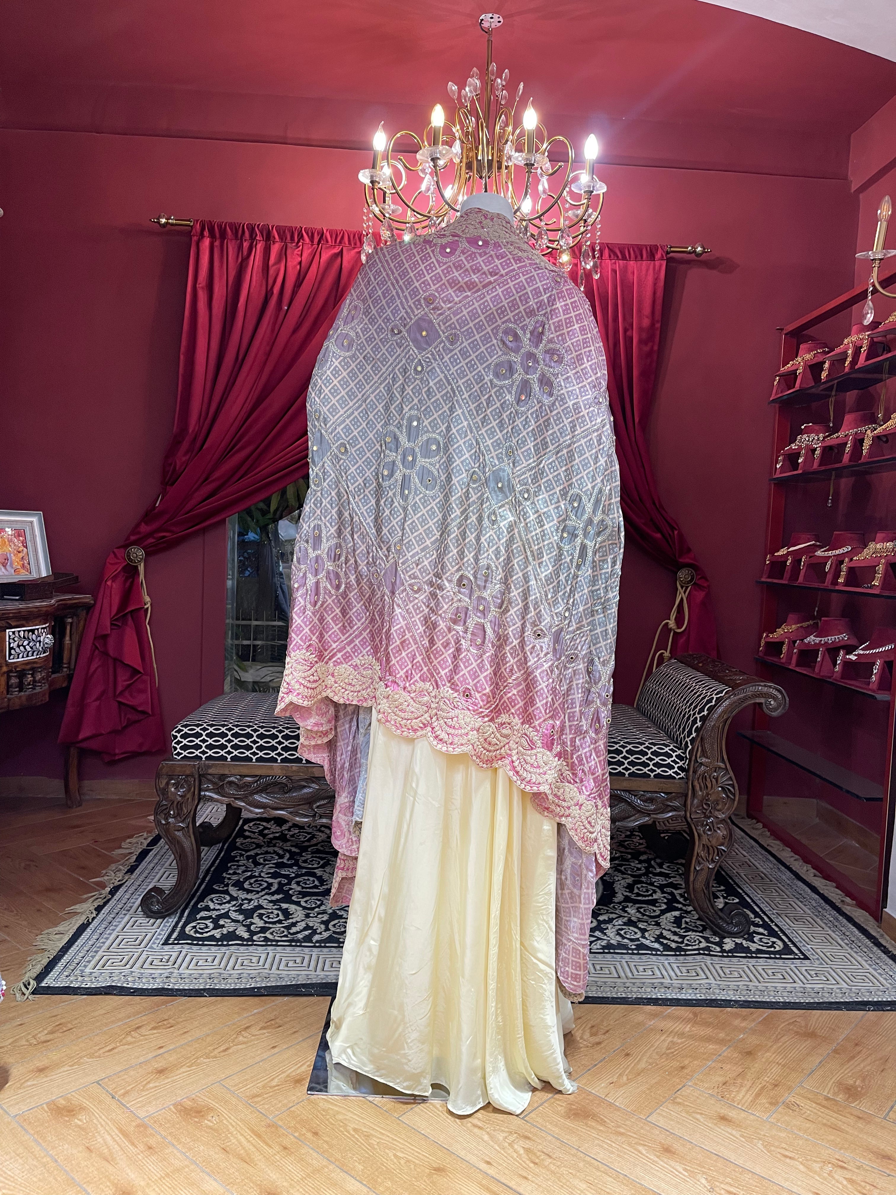Bandhani Cape With Draped Skirt X Orepiya