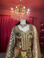 Green Floral Corset Lehenga
