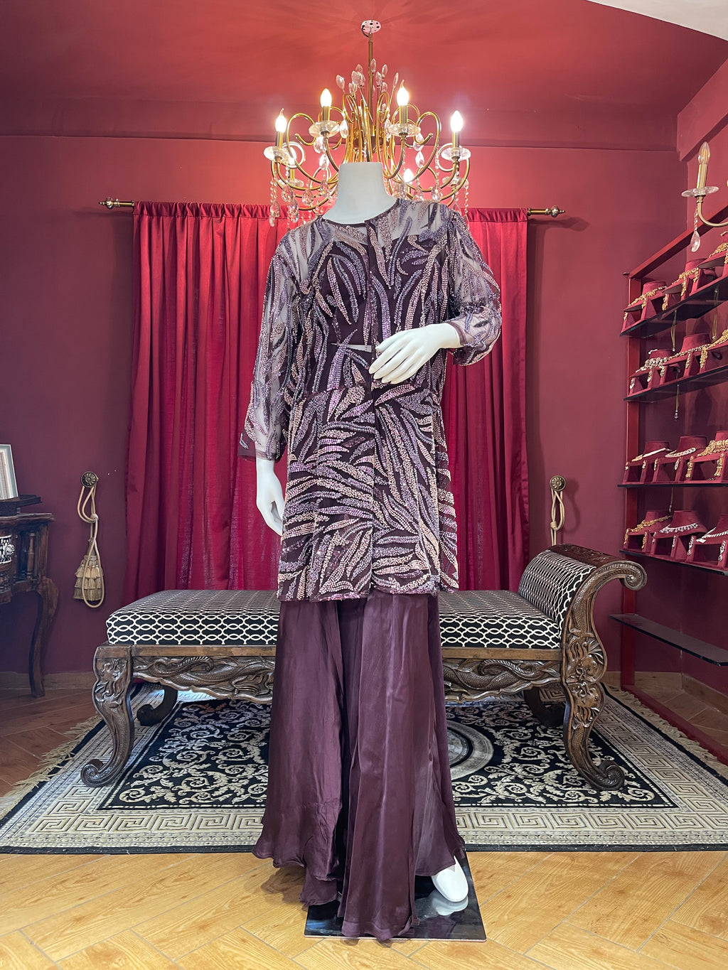 Purple Sequin Peplum Co-ord Set