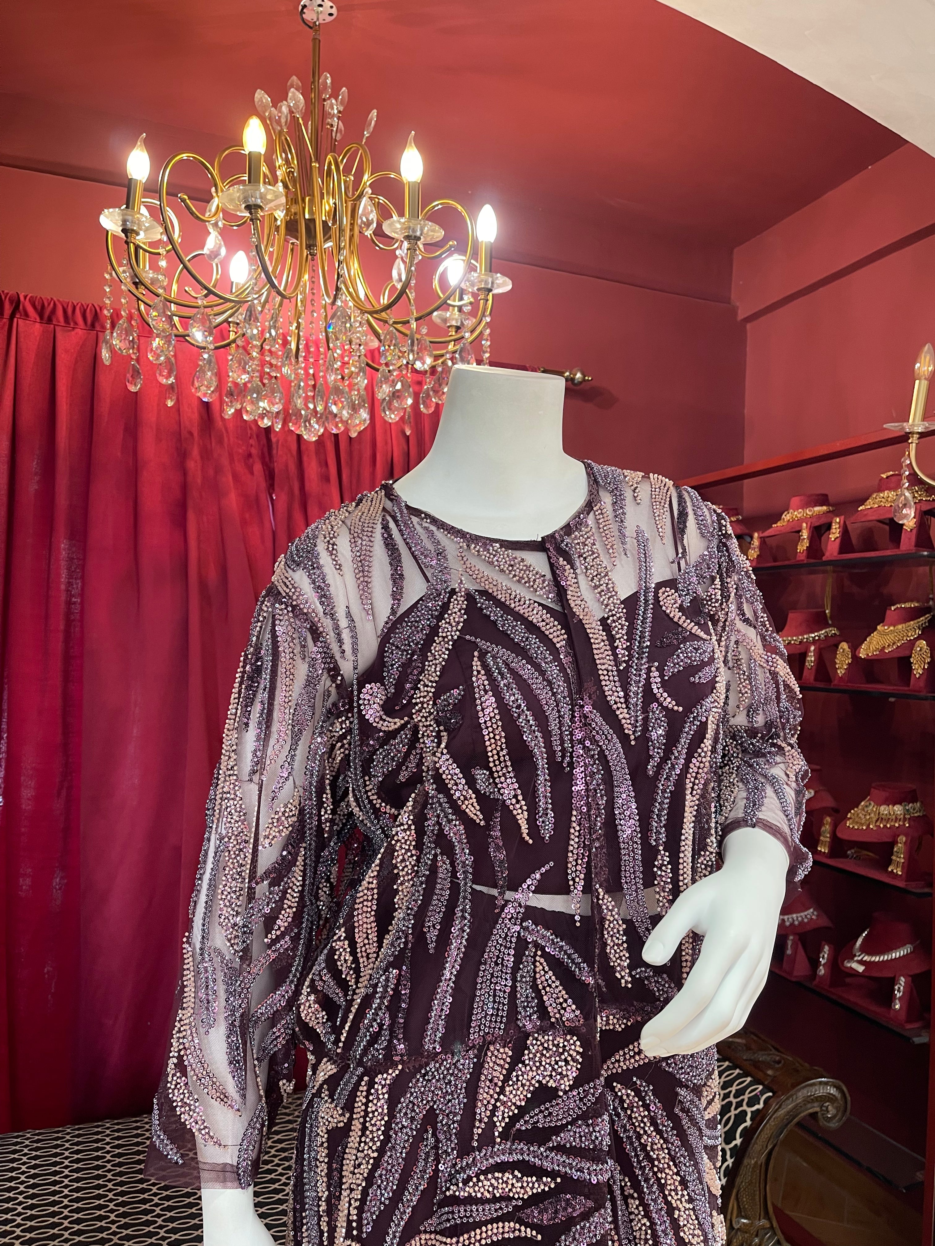 Purple Sequin Peplum Co-ord Set