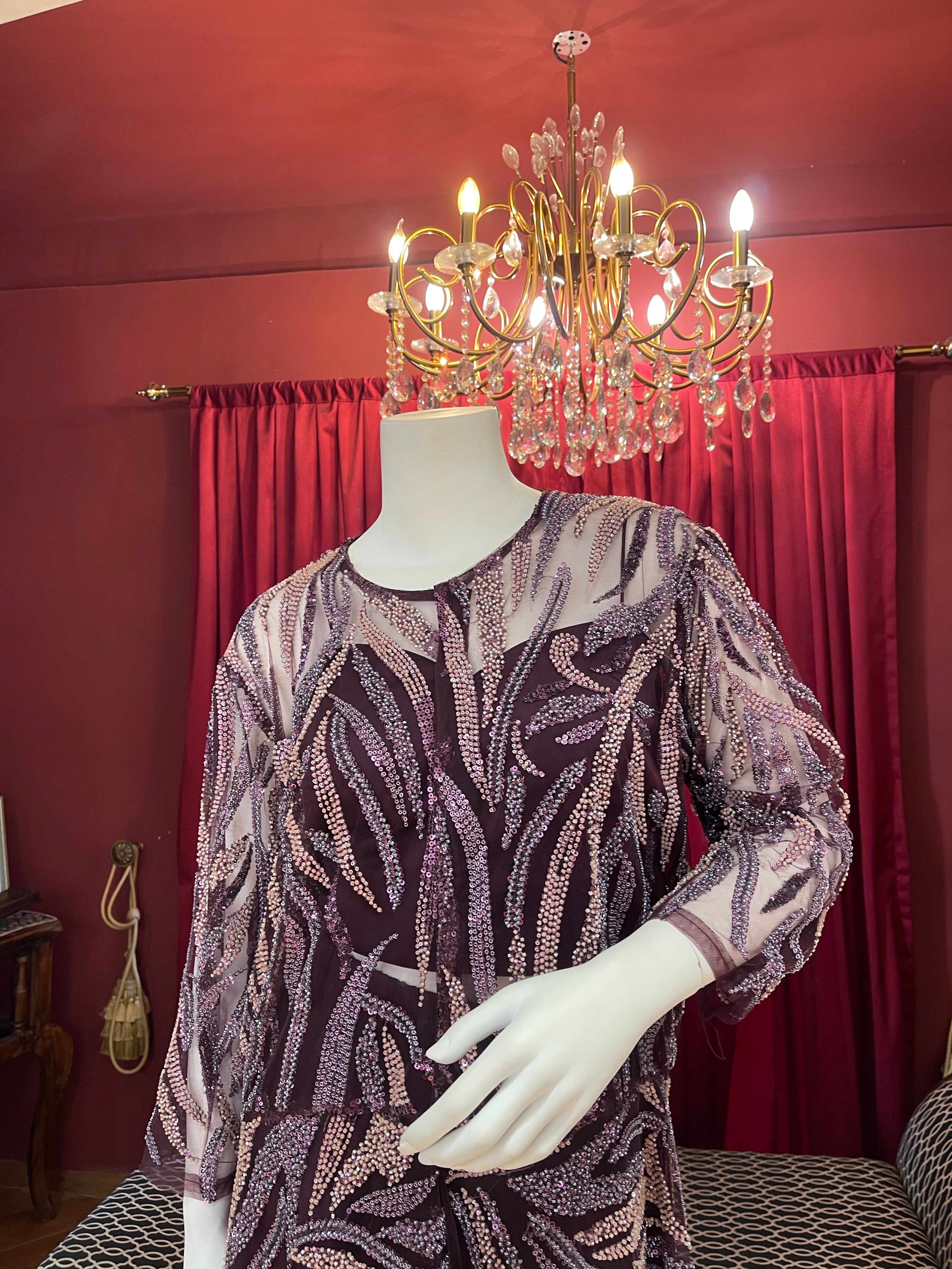 Purple Sequin Peplum Co-ord Set
