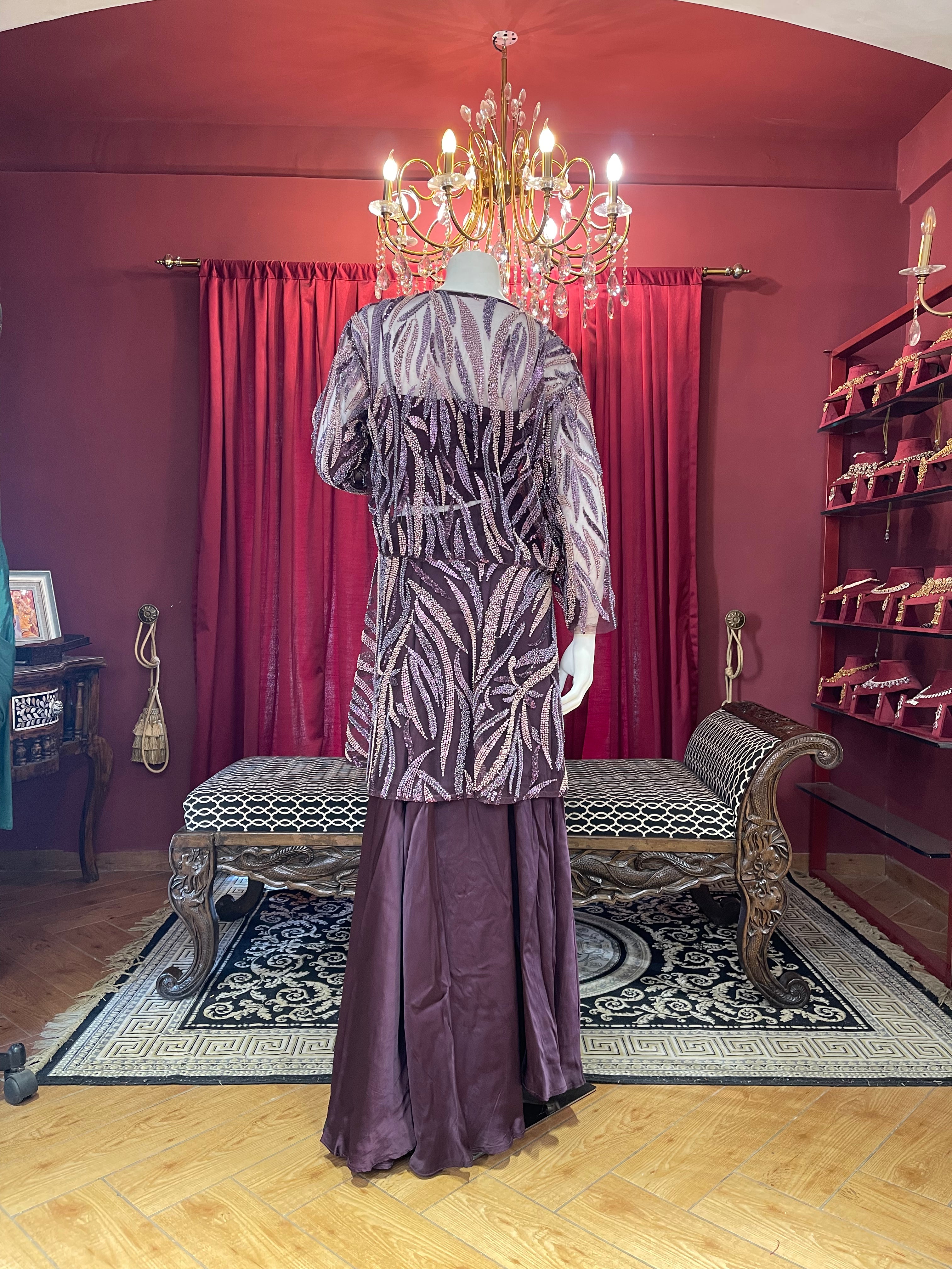 Purple Sequin Peplum Co-ord Set