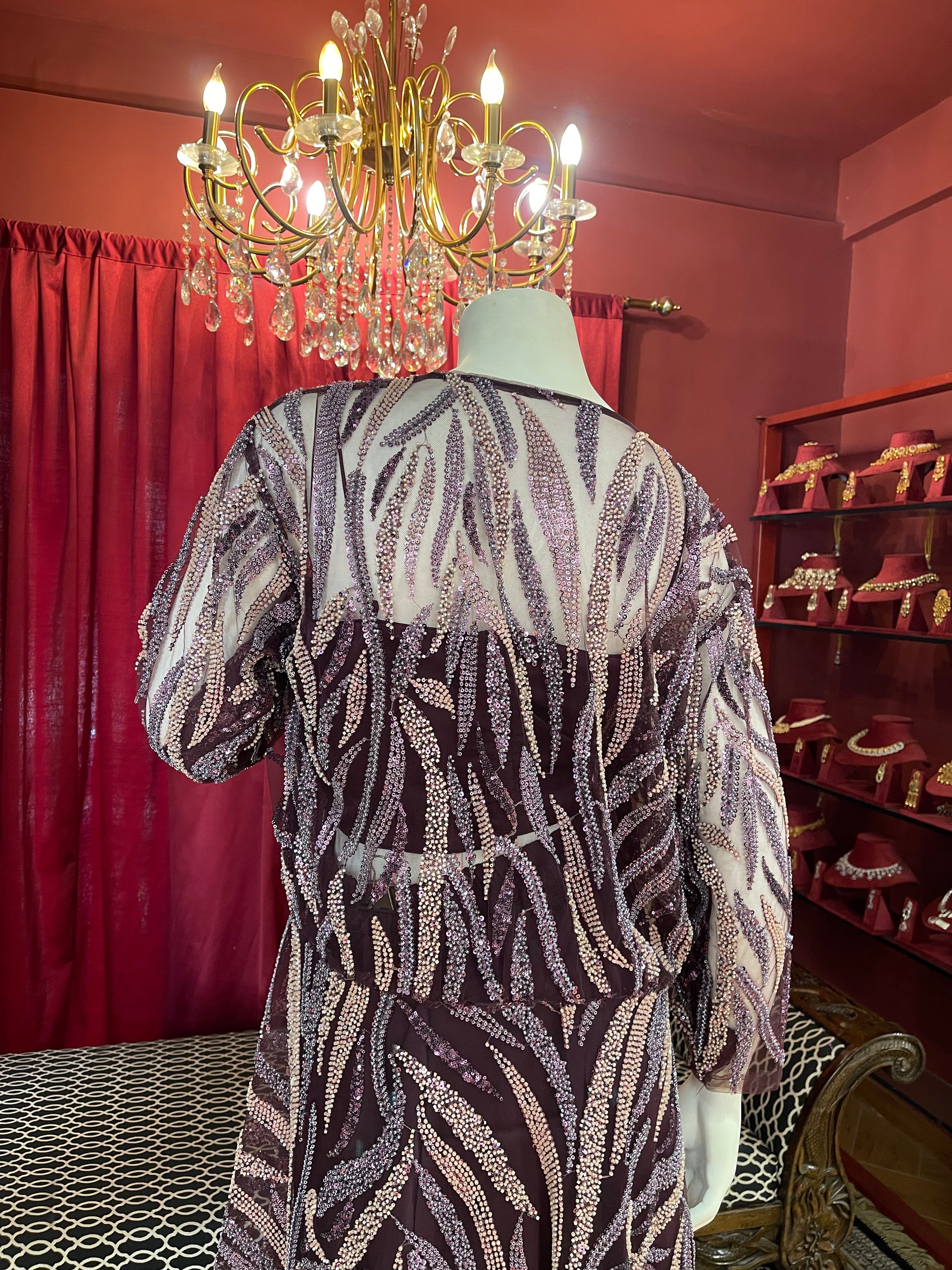Purple Sequin Peplum Co-ord Set