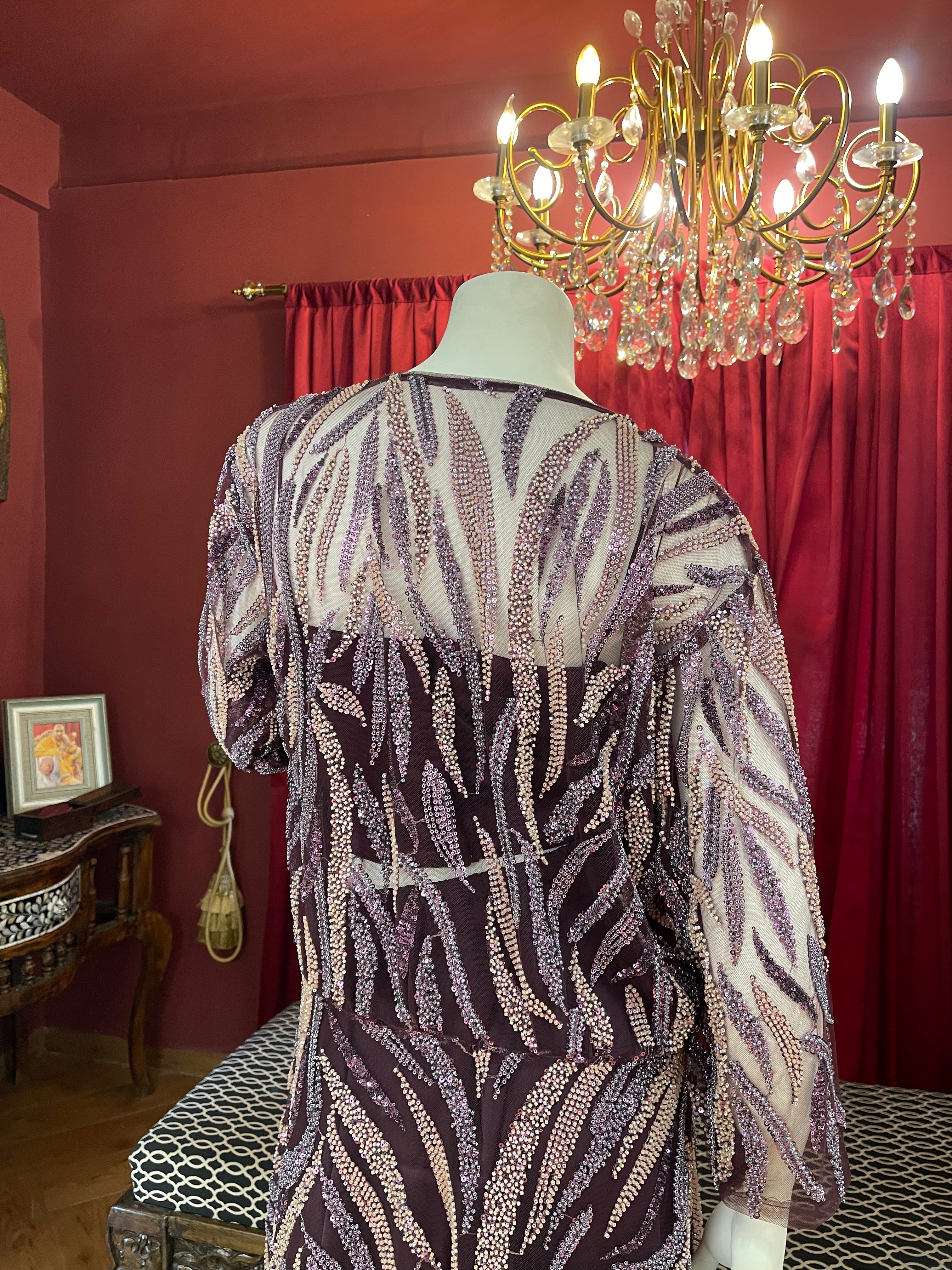 Purple Sequin Peplum Co-ord Set
