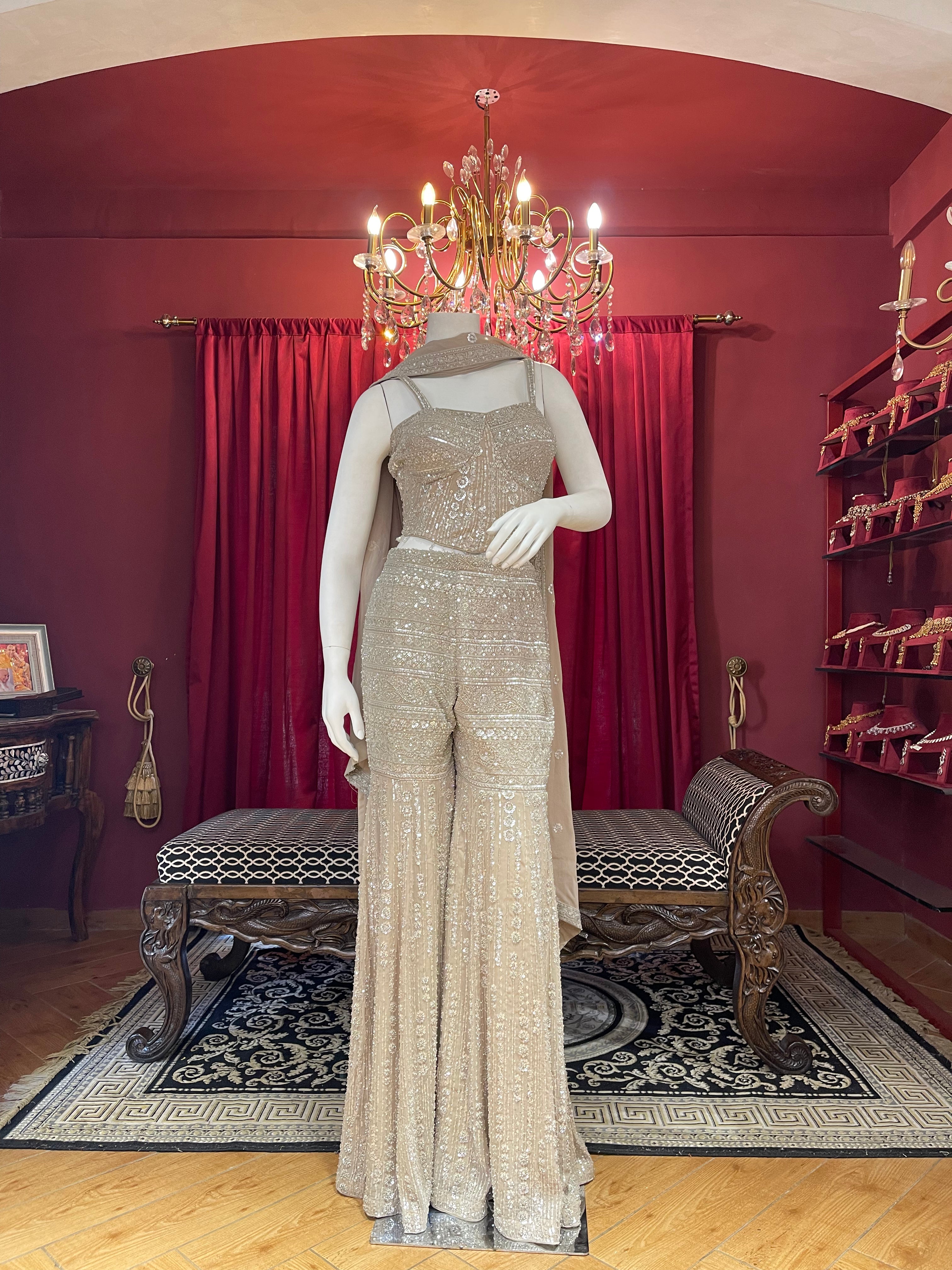 Champagne Handwork Corset Plazzo Set