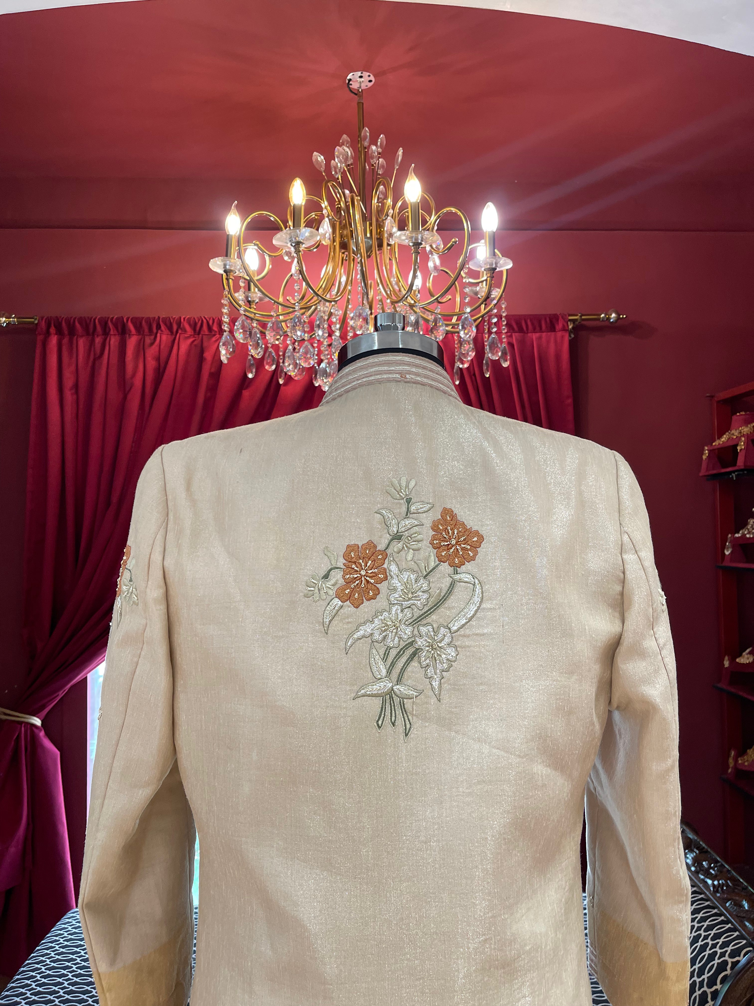 Golden Sherwani With Floral Embroidery