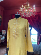 Yellow Mirror Work Kurta