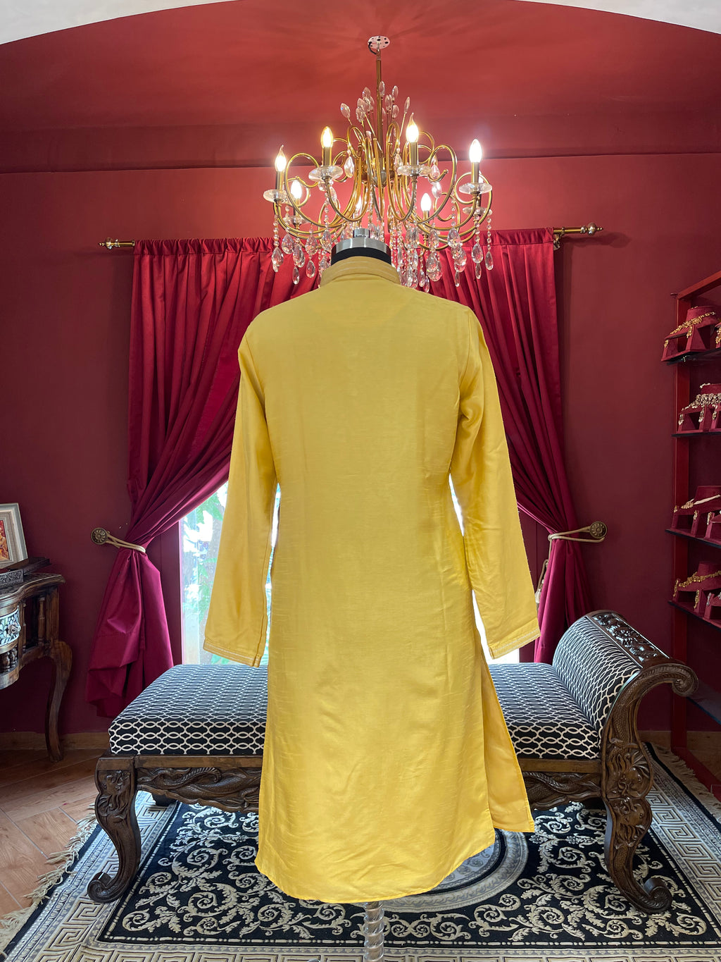 Yellow Mirror Work Kurta