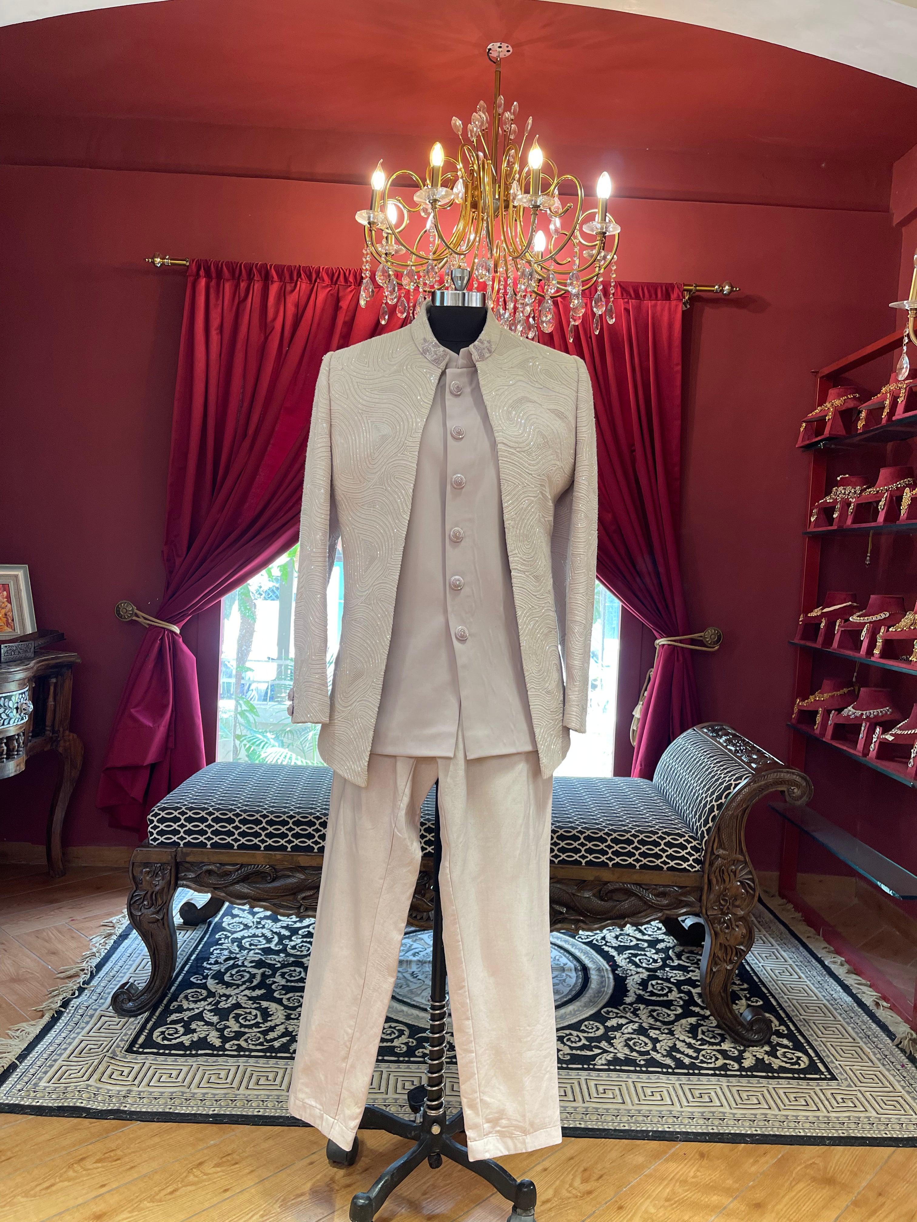 Blush Pink Indo Western With Wavy Details