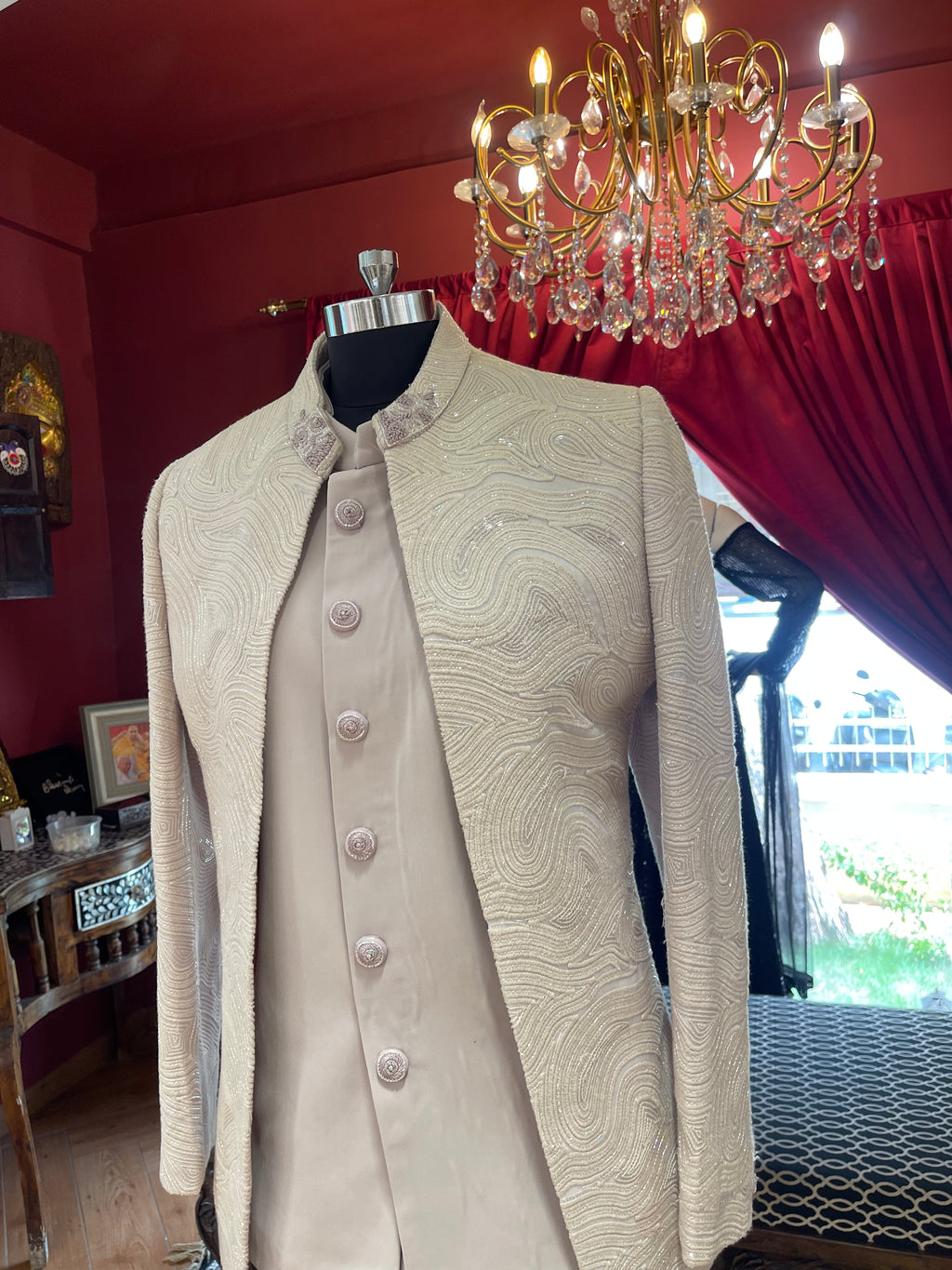 Blush Pink Indo Western With Wavy Details