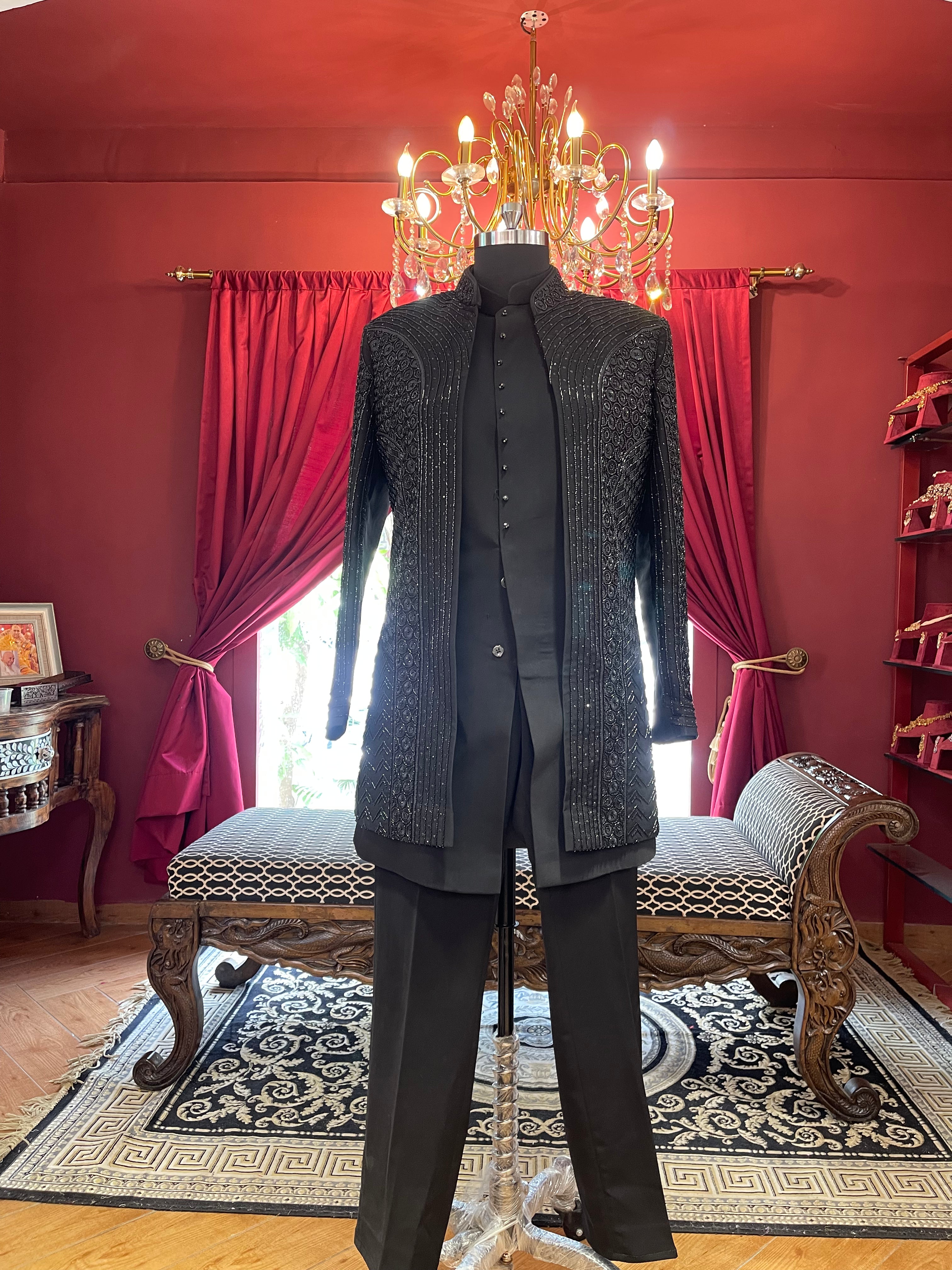 Black Indo western With Stone work