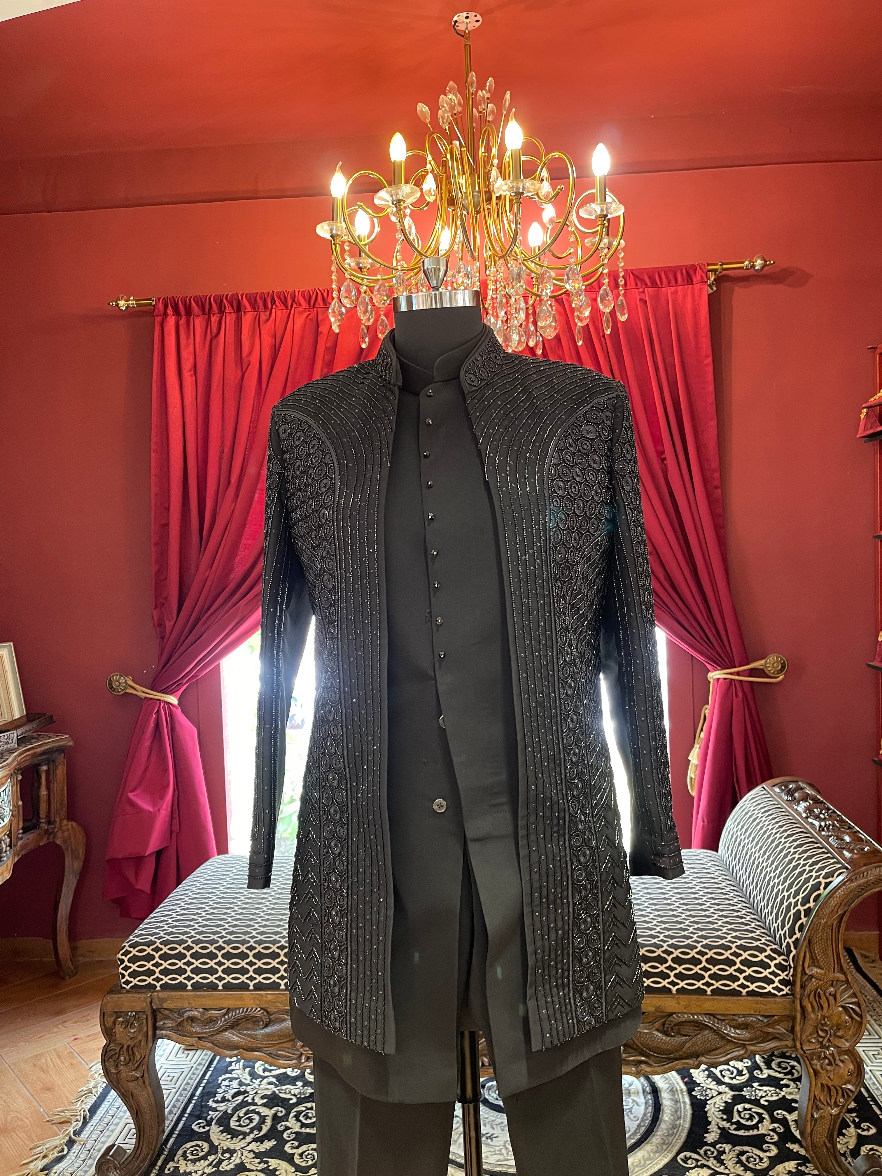 Black Indo western With Stone work