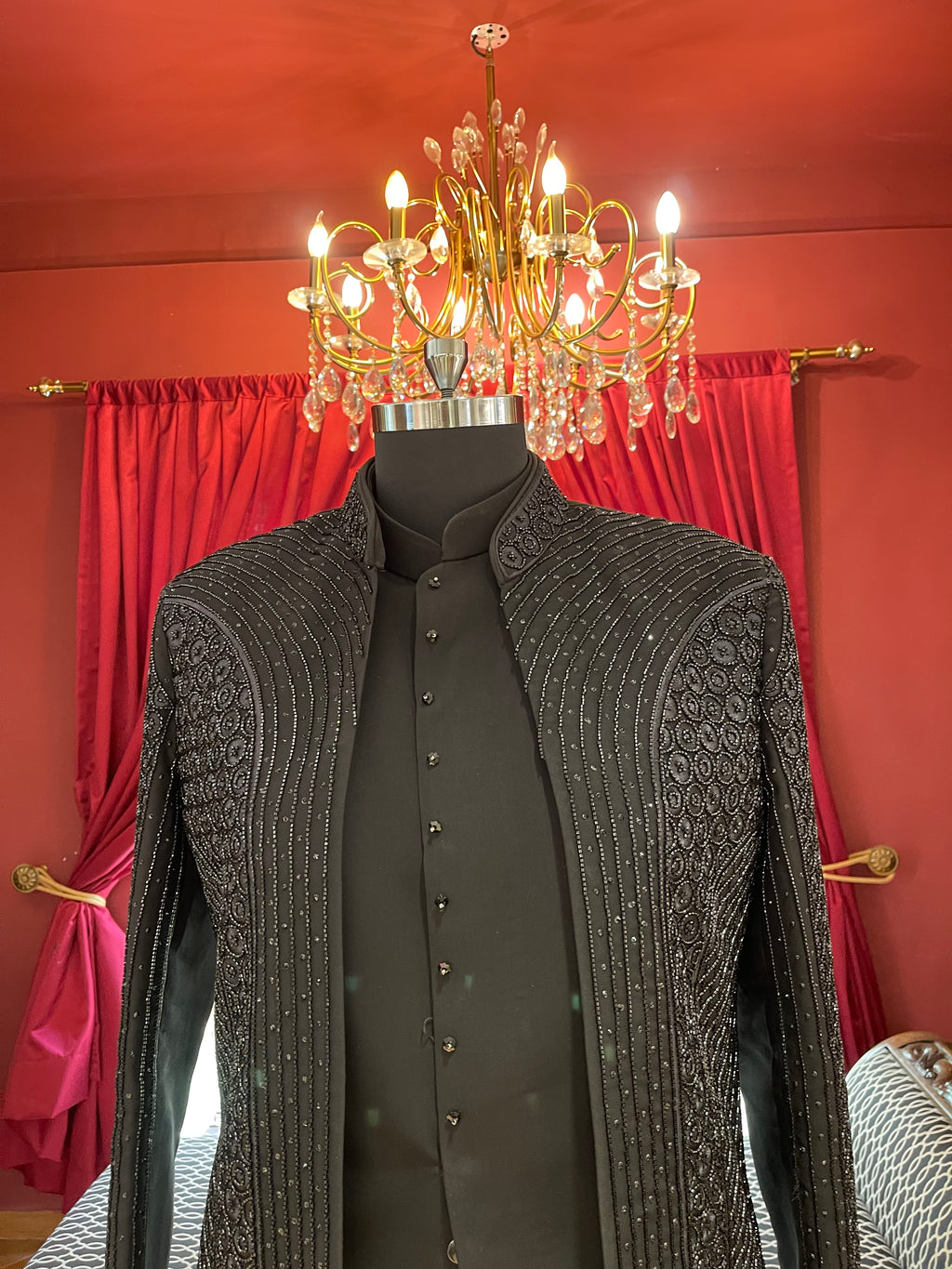 Black Indo western With Stone work