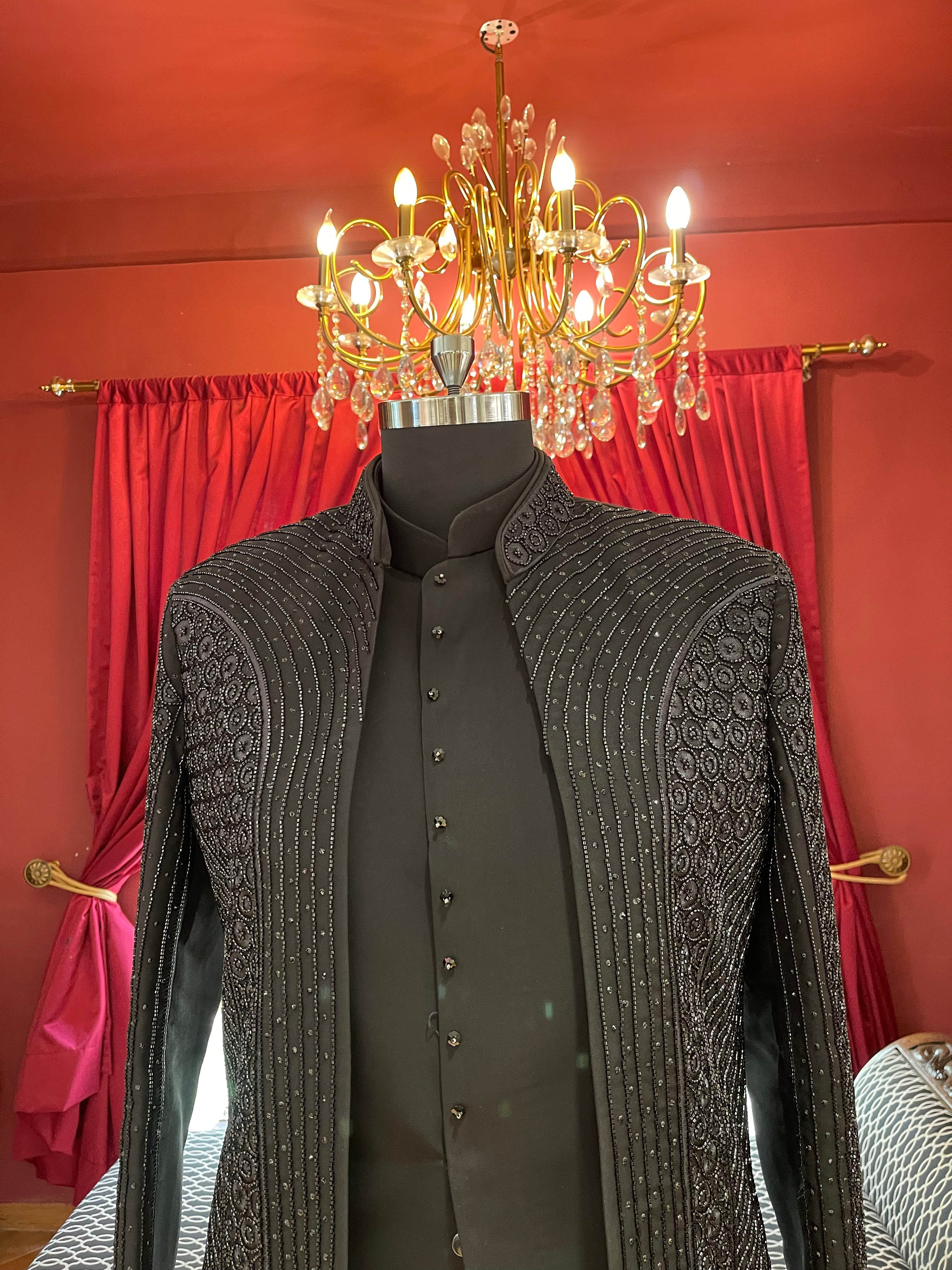 Black Indo western With Stone work