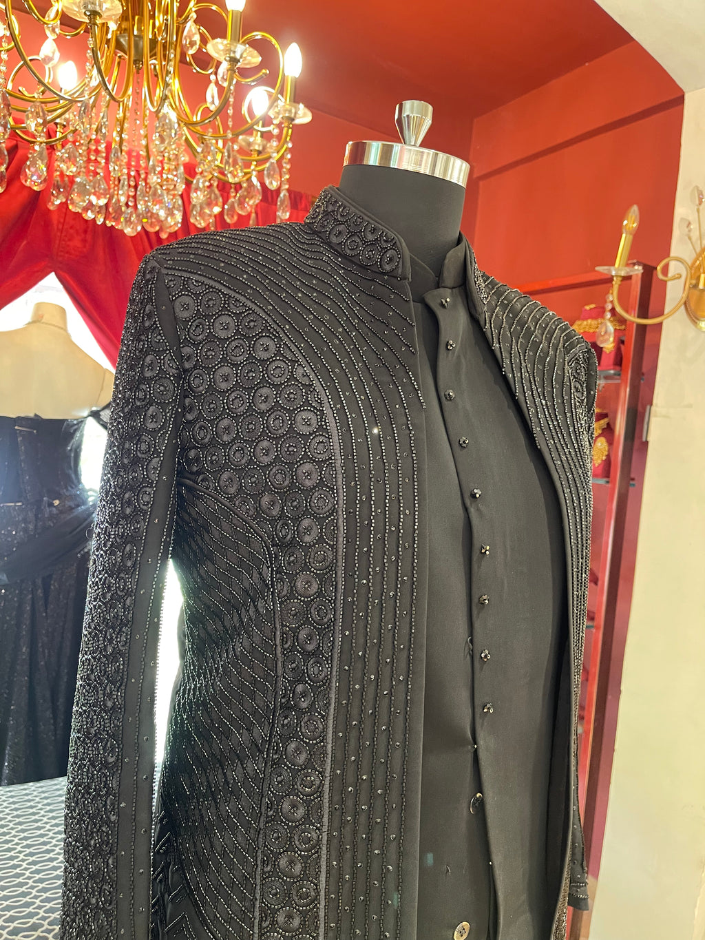Black Indo western With Stone work