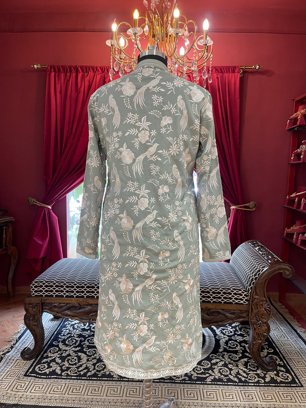 Mint Green Floral with Birds Kurta