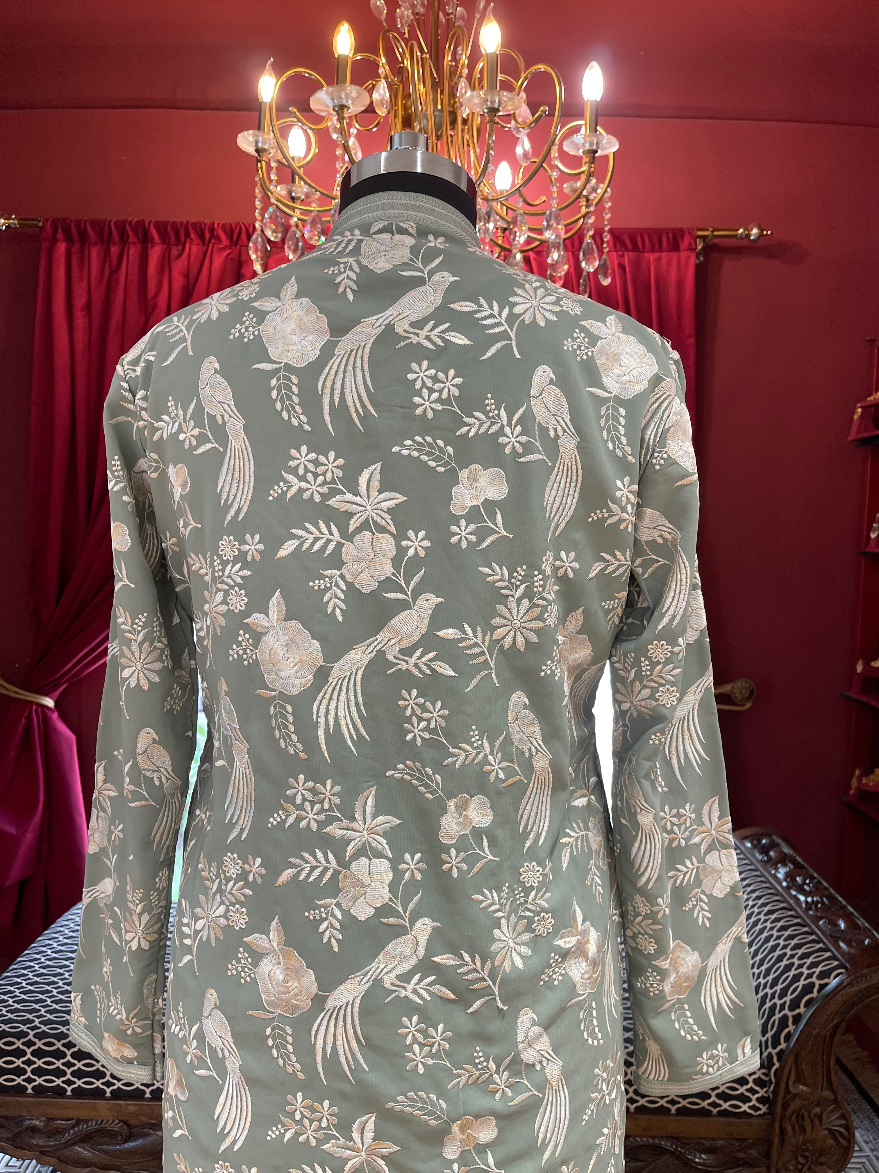 Mint Green Floral with Birds Kurta