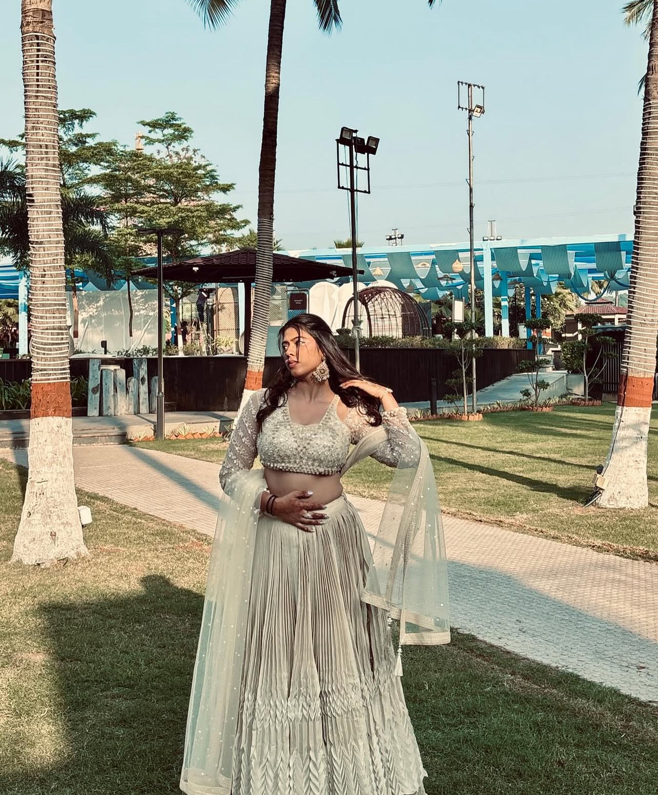 Pearl Ivory Golden Lahenga with Ruffles