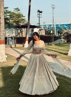 Pearl Ivory Golden Lahenga with Ruffles
