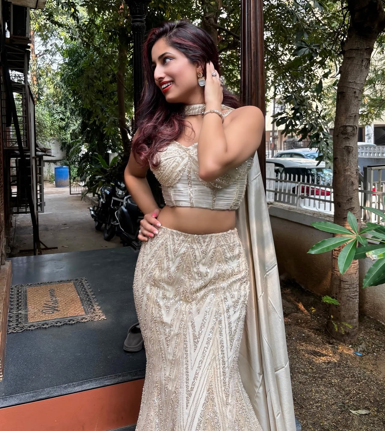 Golden Sequin Co-ord Set with Statement Blouse