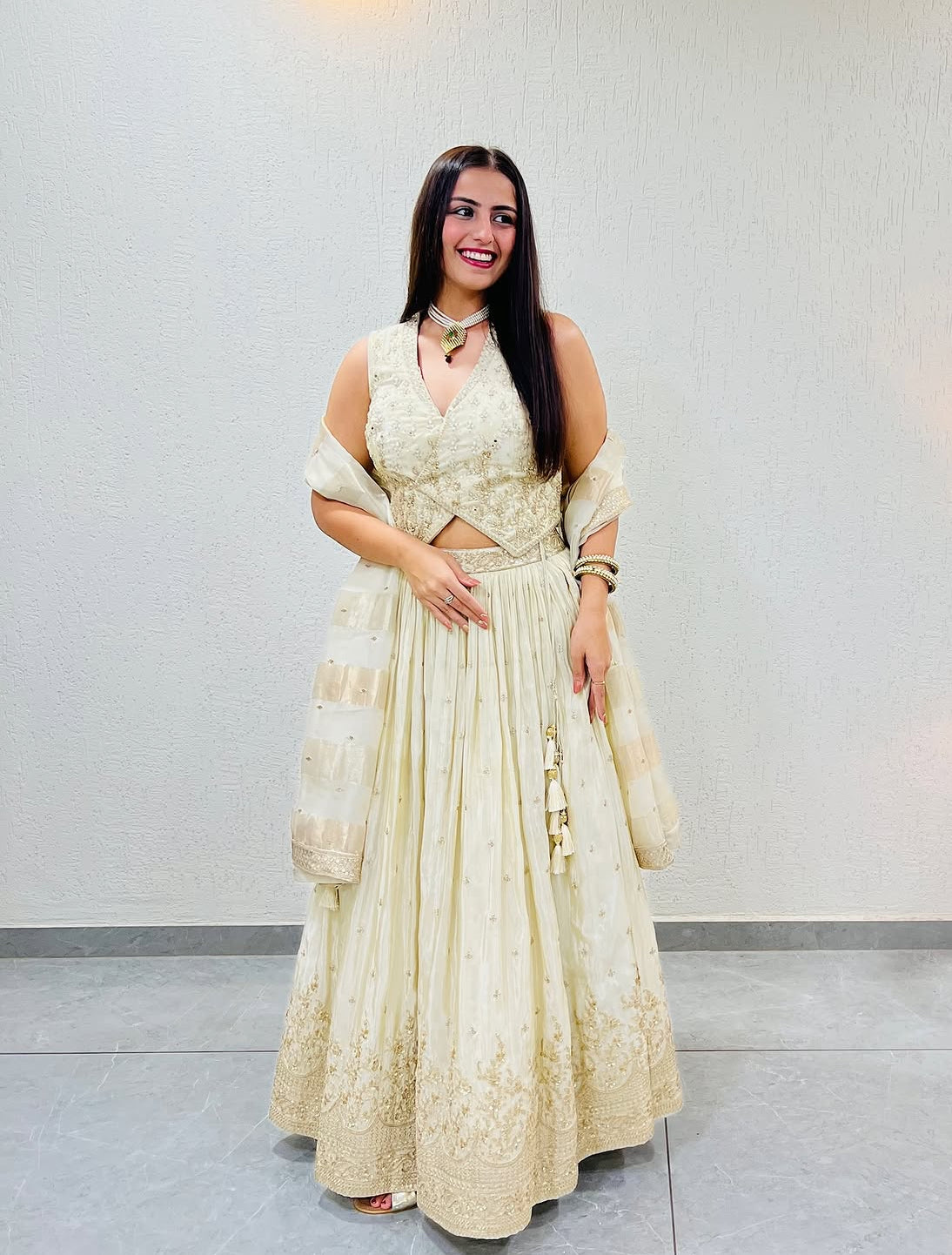 Gold Tissue Lehenga with Waistcoat-Style Blouse