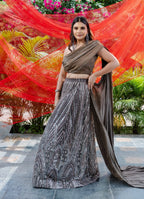 Mocha Drape One Shoulder Lahenga