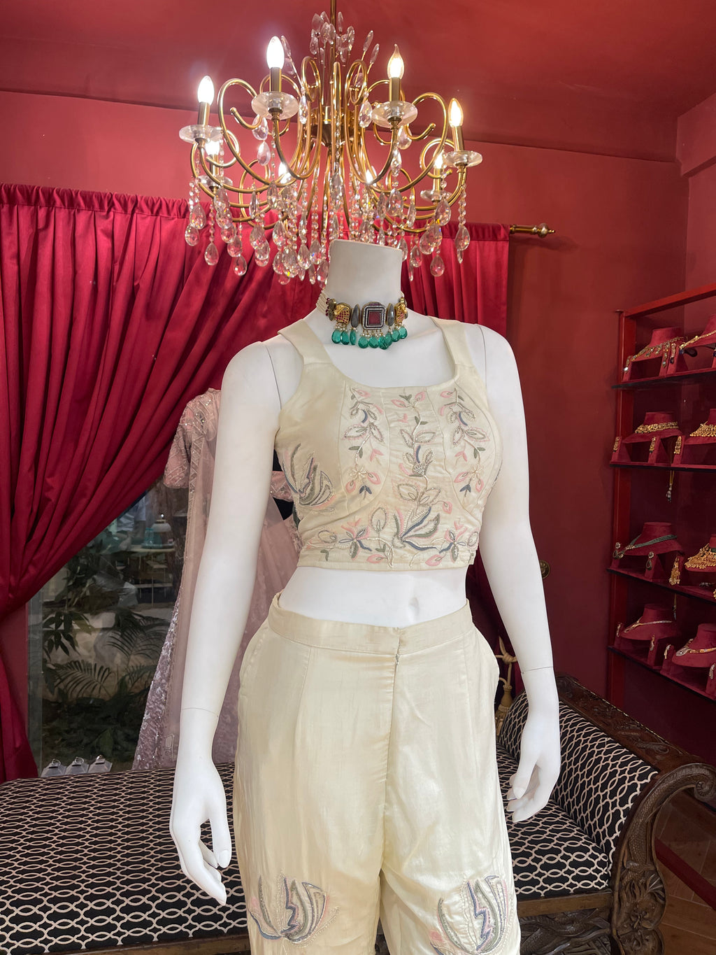 White Silver Handwork Co-ord Set