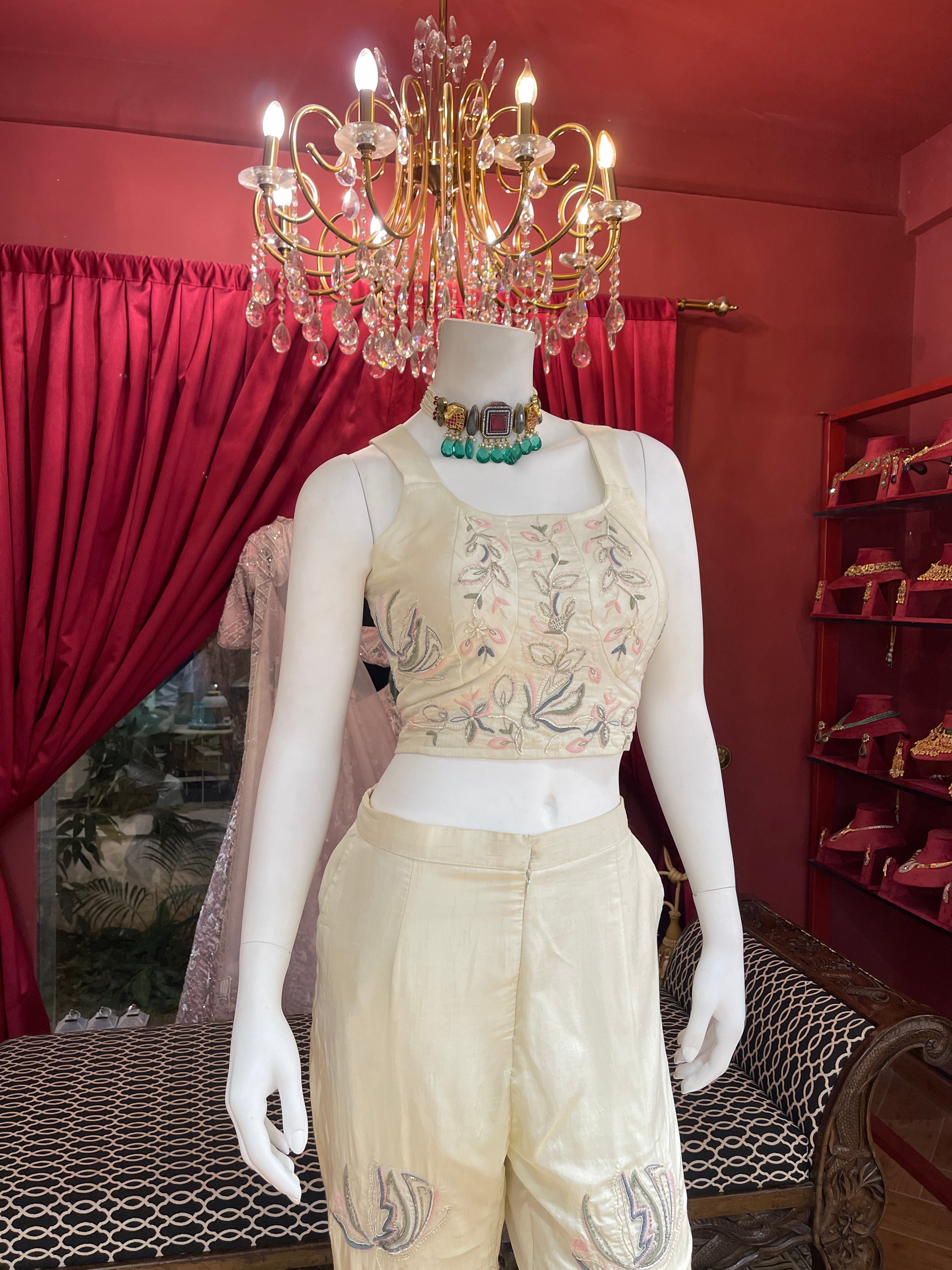 White Silver Handwork Co-ord Set