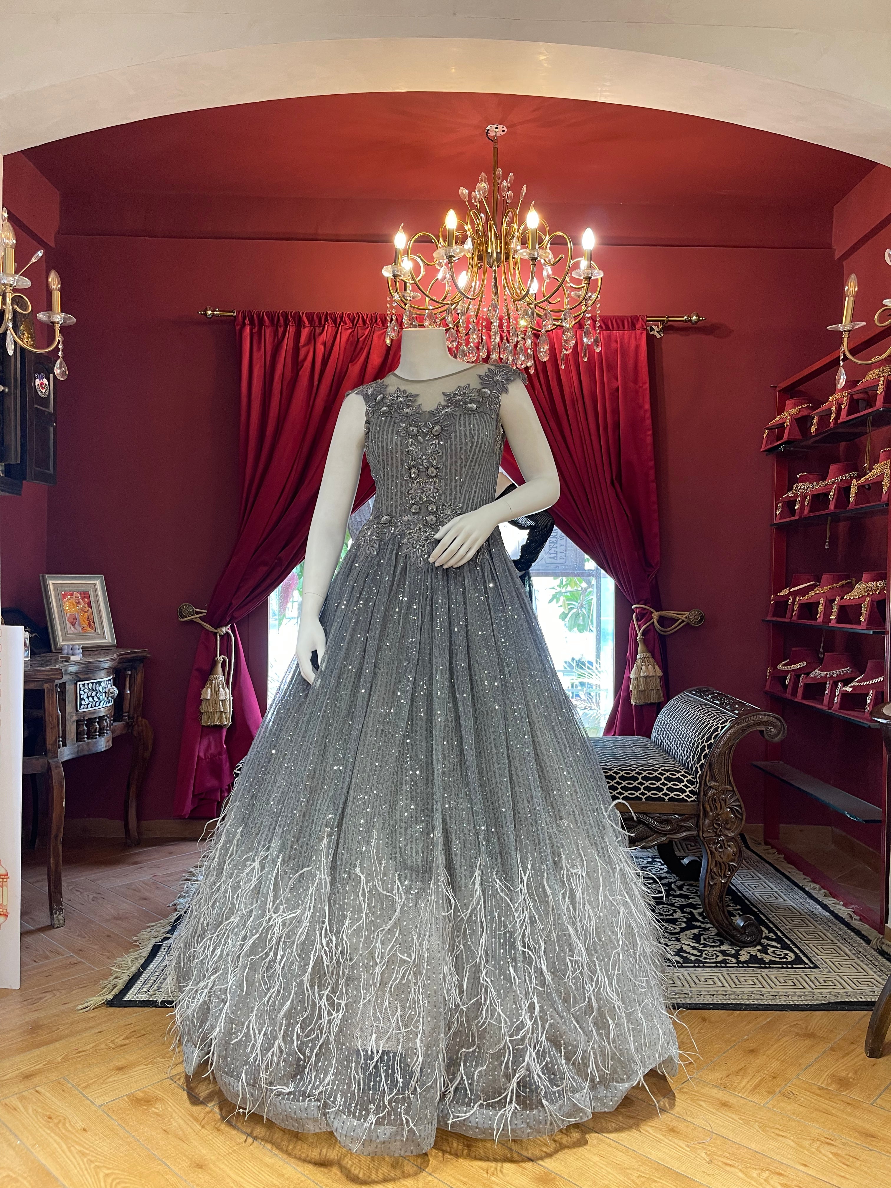 Grey BallGown With Feathers